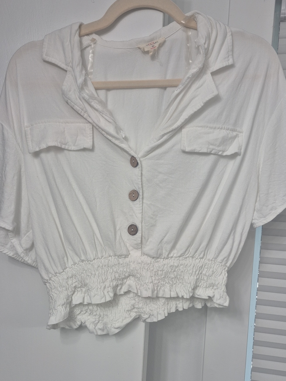 Boho Button-Front White Cropped Blouse